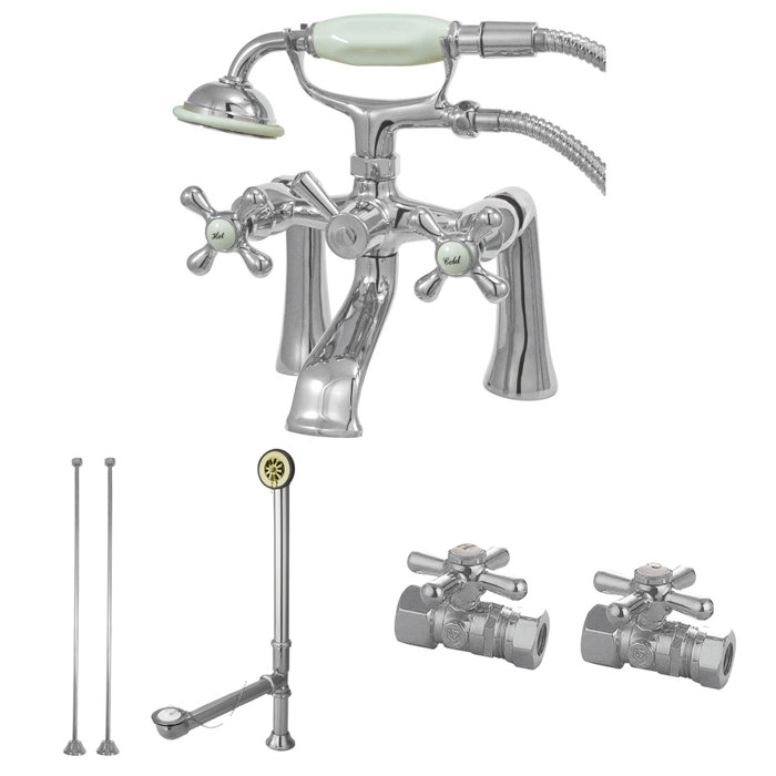 Kingston Brass Vintage Triple Handle Deck Mounted Roman Tub Faucet & Reviews Wayfair